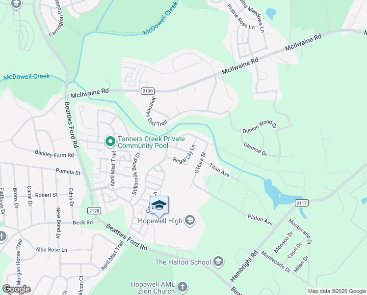 map of restaurants, bars, coffee shops, grocery stores, and more near 12021 Regal Lily Lane in Huntersville