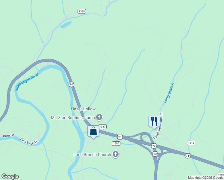 map of restaurants, bars, coffee shops, grocery stores, and more near 69 Chad Circle in Sylva