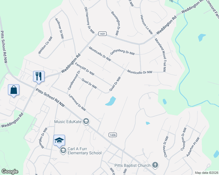 map of restaurants, bars, coffee shops, grocery stores, and more near 6065 Ferncliff Drive Northwest in Concord