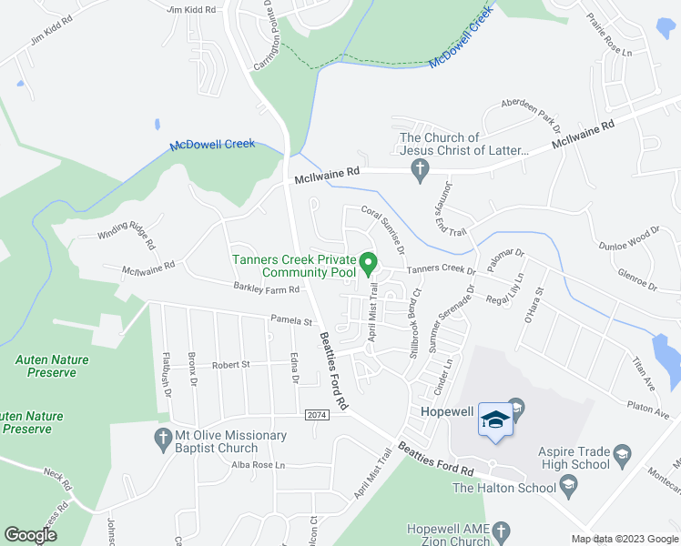 map of restaurants, bars, coffee shops, grocery stores, and more near 6750 Tanners Creek Drive in Huntersville
