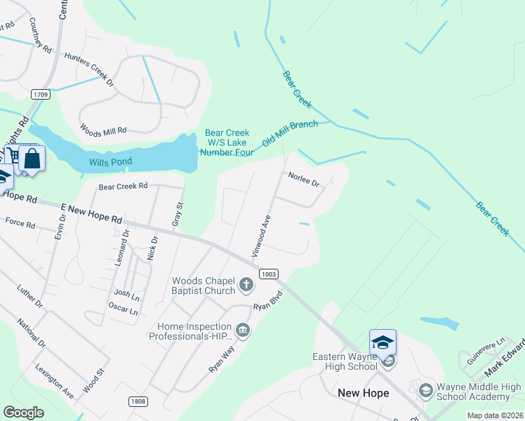 map of restaurants, bars, coffee shops, grocery stores, and more near 209 Vinwood Avenue in Goldsboro