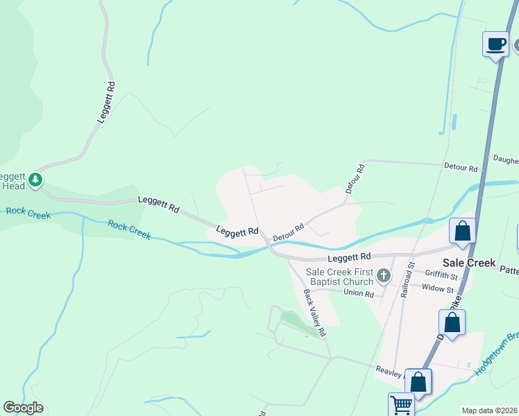 map of restaurants, bars, coffee shops, grocery stores, and more near 15208 Slabtown Road in Sale Creek
