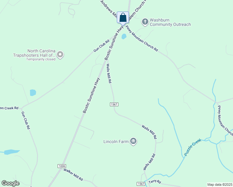 map of restaurants, bars, coffee shops, grocery stores, and more near 251 Wells Mill Road in Bostic