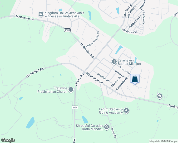 map of restaurants, bars, coffee shops, grocery stores, and more near 11701 Cimmaron Road in Huntersville