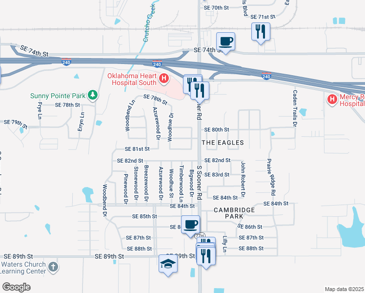 map of restaurants, bars, coffee shops, grocery stores, and more near 5417 Southeast 81st Street in Oklahoma City