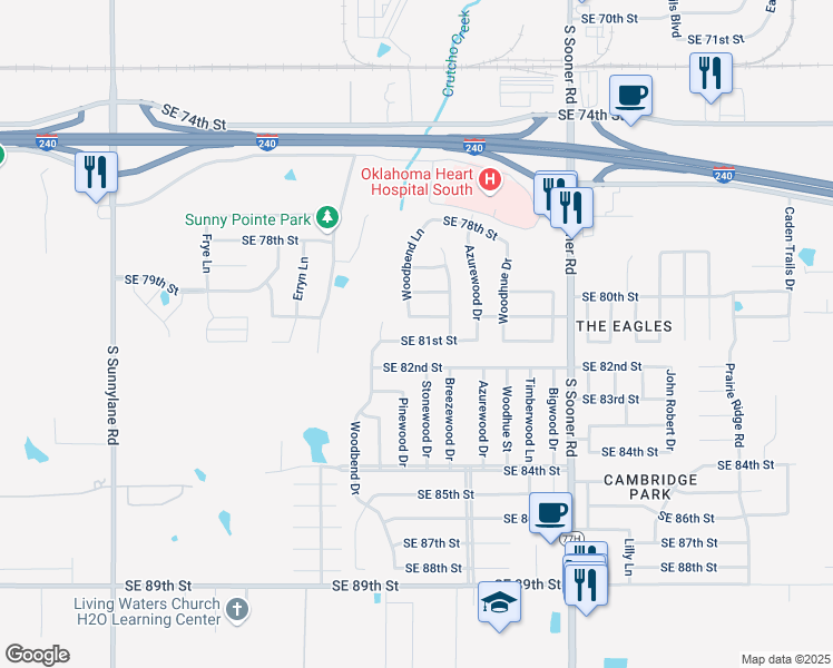 map of restaurants, bars, coffee shops, grocery stores, and more near 5021 Southeast 81st Street in Oklahoma City
