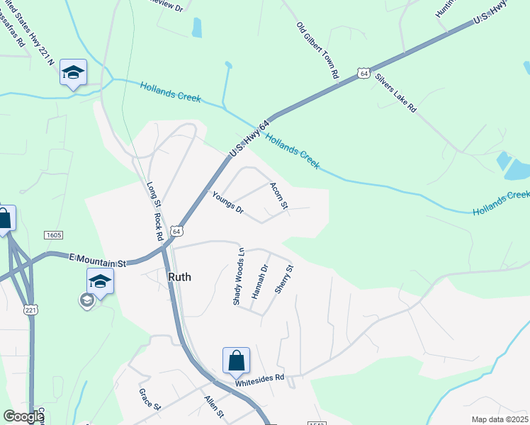 map of restaurants, bars, coffee shops, grocery stores, and more near 251 Youngs Drive in Rutherfordton