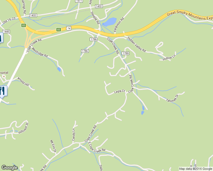 map of restaurants, bars, coffee shops, grocery stores, and more near 231 Leyla Court in Sylva