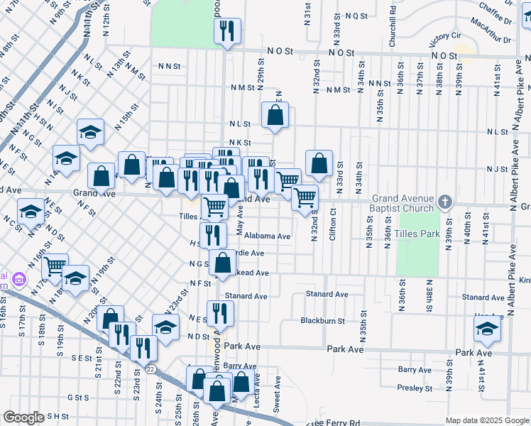 map of restaurants, bars, coffee shops, grocery stores, and more near 2907 Tilles Avenue in Fort Smith
