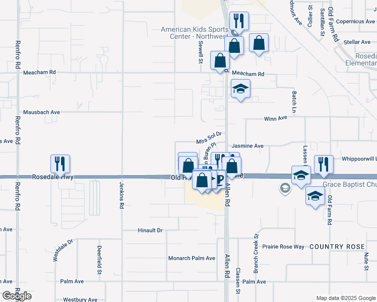map of restaurants, bars, coffee shops, grocery stores, and more near 2600 Sablewood Drive in Bakersfield