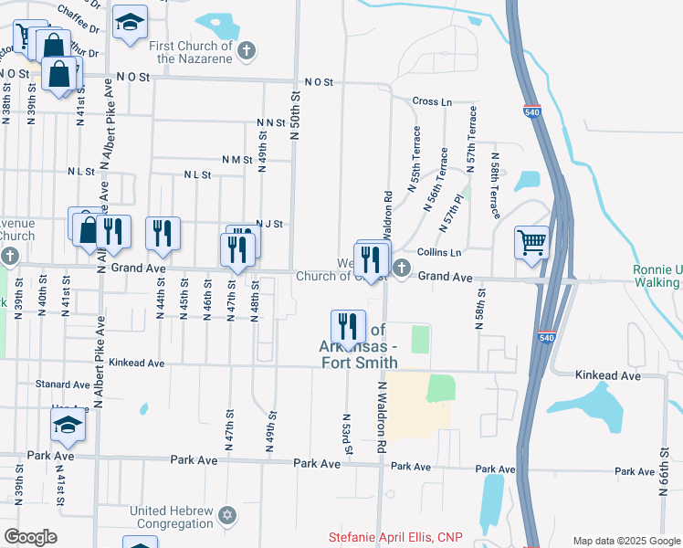 map of restaurants, bars, coffee shops, grocery stores, and more near 5210 Grand Avenue in Fort Smith