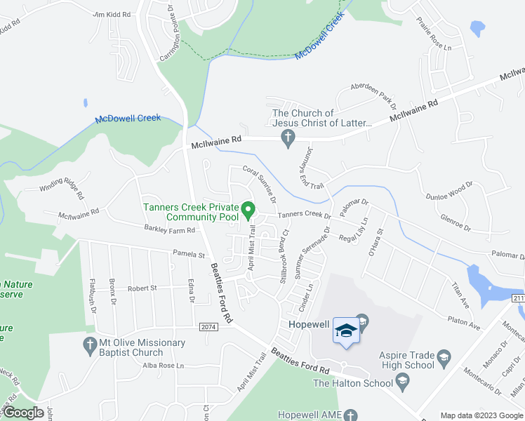 map of restaurants, bars, coffee shops, grocery stores, and more near 6915 Tanners Creek Drive in Huntersville