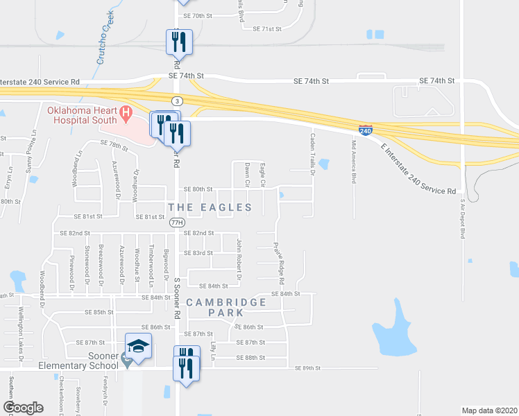 map of restaurants, bars, coffee shops, grocery stores, and more near 8117 Eagle Circle in Oklahoma City