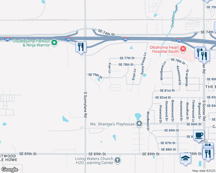 map of restaurants, bars, coffee shops, grocery stores, and more near 8105 Frye Lane in Oklahoma City