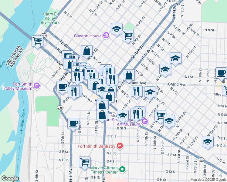 map of restaurants, bars, coffee shops, grocery stores, and more near in Fort Smith
