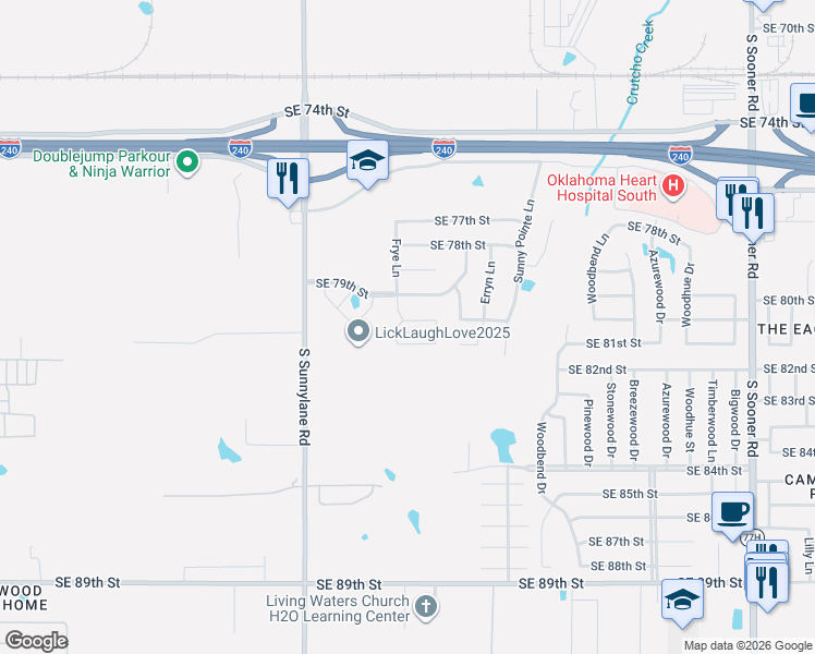 map of restaurants, bars, coffee shops, grocery stores, and more near 4513 Southeast 81st Street in Oklahoma City