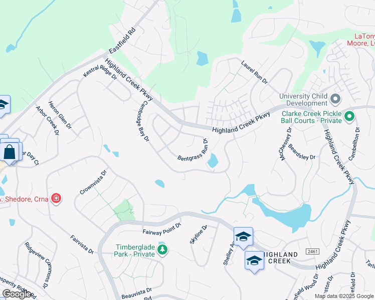 map of restaurants, bars, coffee shops, grocery stores, and more near 8933 Coppermine Lane in Charlotte