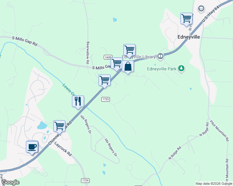 map of restaurants, bars, coffee shops, grocery stores, and more near 215 County Road 1723 in Hendersonville