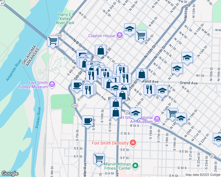 map of restaurants, bars, coffee shops, grocery stores, and more near 916 Garrison Avenue in Fort Smith