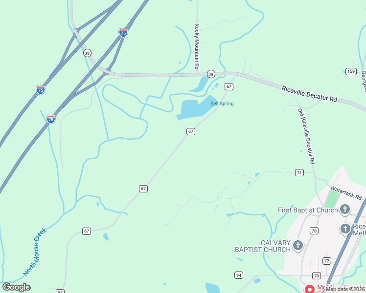 map of restaurants, bars, coffee shops, grocery stores, and more near 205 County Road 67 in Riceville