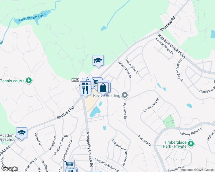 map of restaurants, bars, coffee shops, grocery stores, and more near 10412 Rocky Ford Club Road in Charlotte