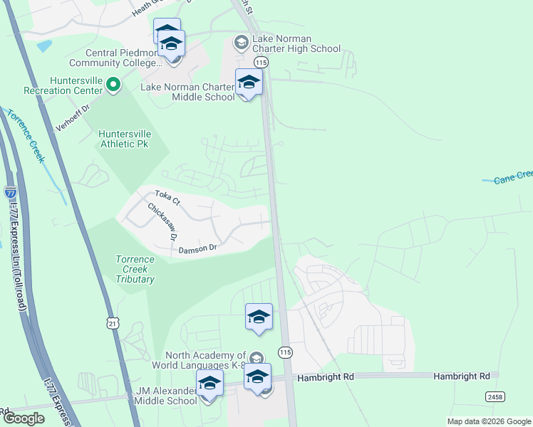 map of restaurants, bars, coffee shops, grocery stores, and more near 12210 Wickson Court in Huntersville