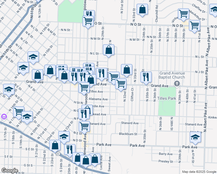 map of restaurants, bars, coffee shops, grocery stores, and more near 3006 Tilles Avenue in Fort Smith