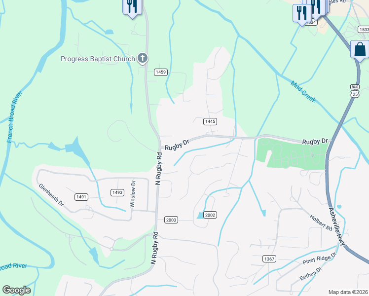 map of restaurants, bars, coffee shops, grocery stores, and more near 316 Melissa Way in Hendersonville