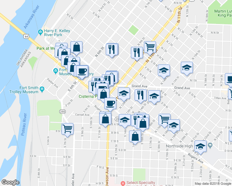 map of restaurants, bars, coffee shops, grocery stores, and more near in Fort Smith