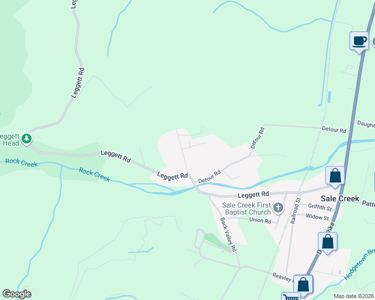 map of restaurants, bars, coffee shops, grocery stores, and more near 15208 Slabtown Road in Sale Creek