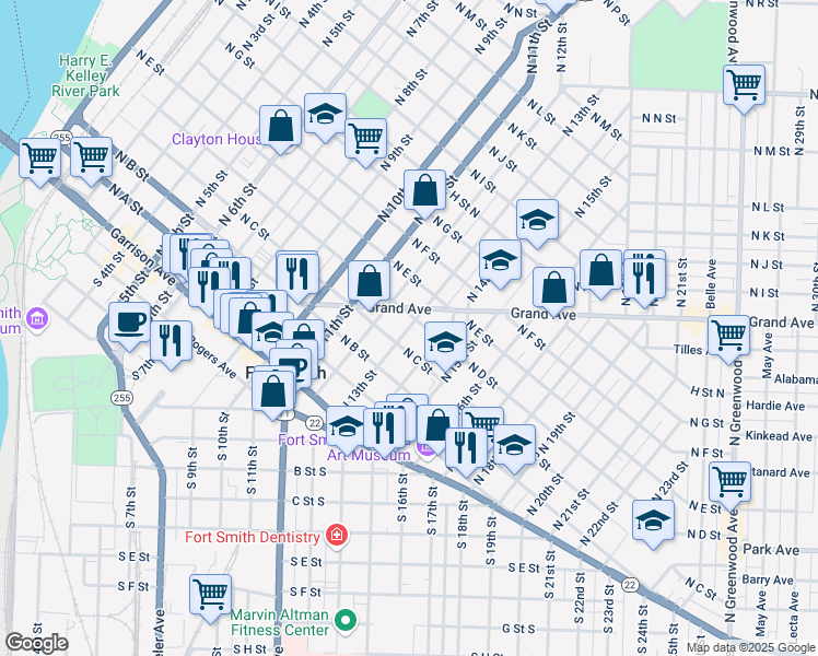 map of restaurants, bars, coffee shops, grocery stores, and more near 315 North 13th Street in Fort Smith