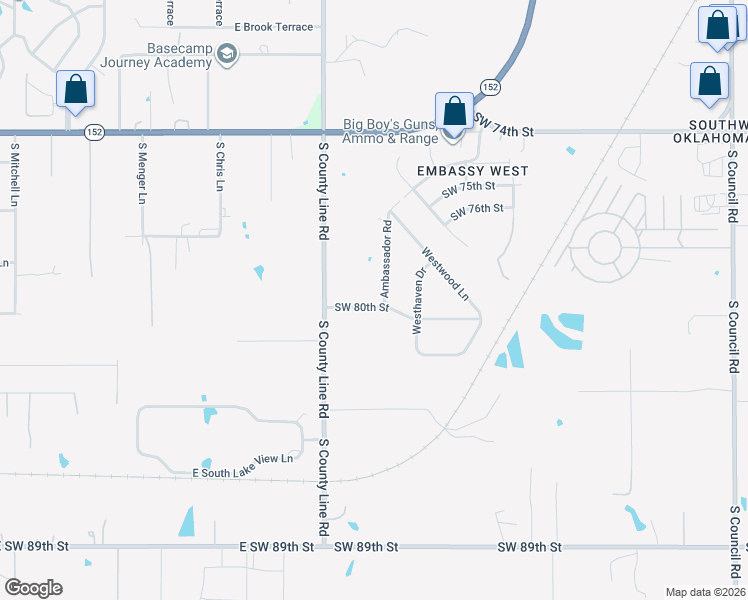 map of restaurants, bars, coffee shops, grocery stores, and more near 8001 Ambassador Road in Oklahoma City