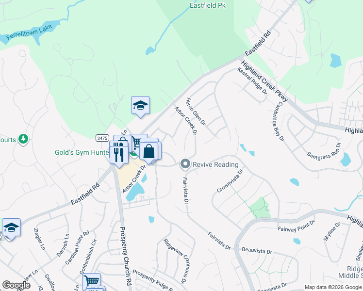 map of restaurants, bars, coffee shops, grocery stores, and more near 13315 Arbor Meadows Court in Charlotte
