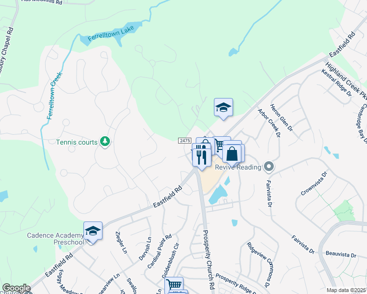 map of restaurants, bars, coffee shops, grocery stores, and more near 7108 Sweetfield Drive in Huntersville