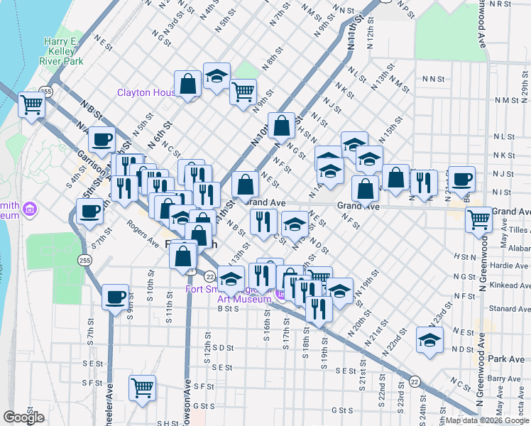 map of restaurants, bars, coffee shops, grocery stores, and more near 315 North 13th Street in Fort Smith