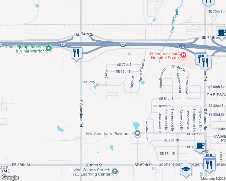 map of restaurants, bars, coffee shops, grocery stores, and more near 4517 Southeast 80th Street in Oklahoma City
