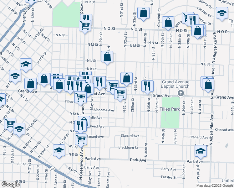 map of restaurants, bars, coffee shops, grocery stores, and more near in Fort Smith