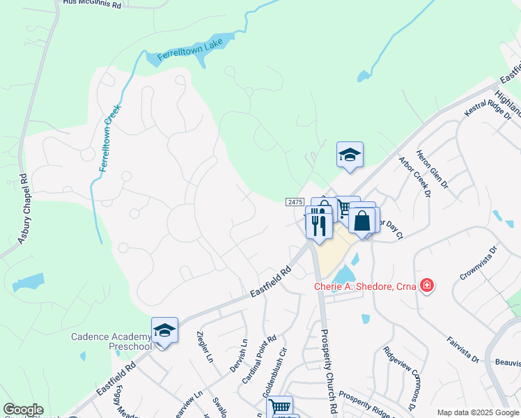 map of restaurants, bars, coffee shops, grocery stores, and more near 7108 Sweetfield Drive in Huntersville