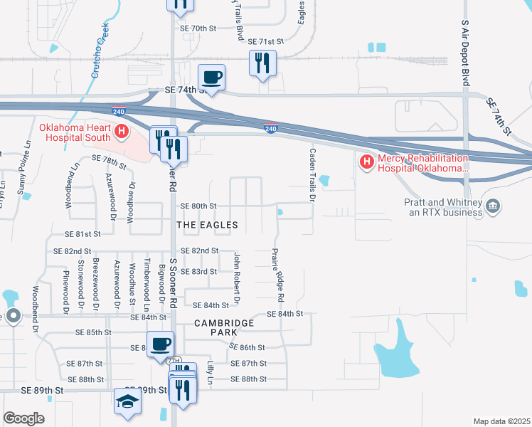 map of restaurants, bars, coffee shops, grocery stores, and more near 6101 Southeast 80th Street in Oklahoma City