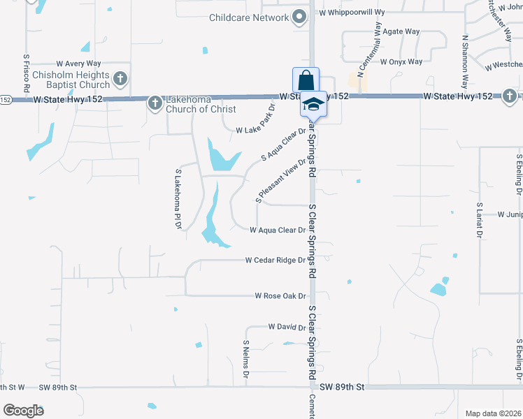 map of restaurants, bars, coffee shops, grocery stores, and more near 1759 West Lakeaire Drive in Mustang
