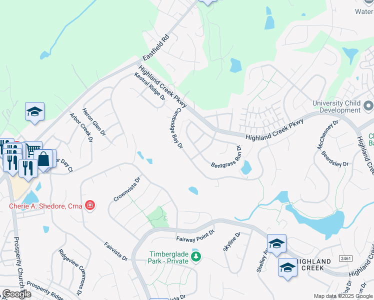map of restaurants, bars, coffee shops, grocery stores, and more near 5754 Cambridge Bay Drive in Charlotte