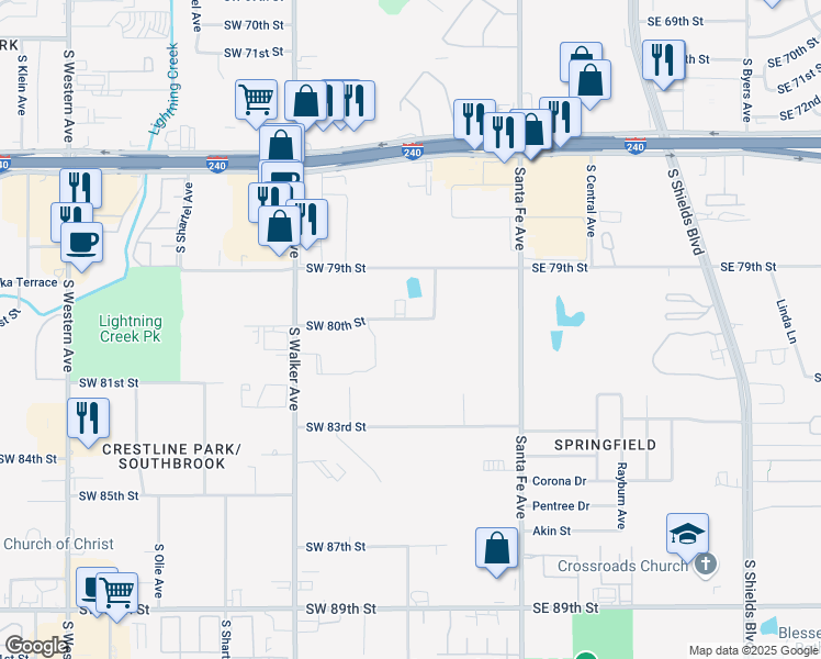 map of restaurants, bars, coffee shops, grocery stores, and more near 230 Southwest 80th Street in Oklahoma City