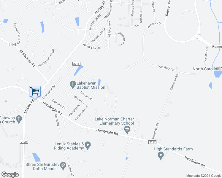 map of restaurants, bars, coffee shops, grocery stores, and more near 12120 Lakewood Drive in Huntersville
