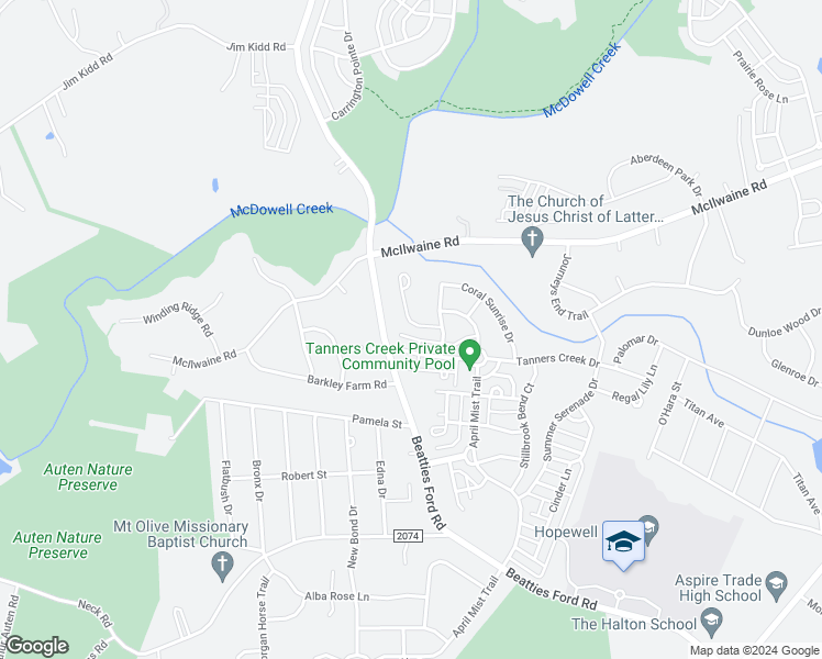 map of restaurants, bars, coffee shops, grocery stores, and more near 6222 Silver Chime Way in Huntersville