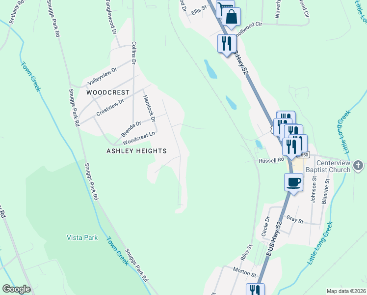map of restaurants, bars, coffee shops, grocery stores, and more near 1715 Arbor Way in Albemarle
