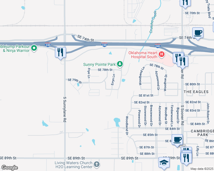 map of restaurants, bars, coffee shops, grocery stores, and more near 8016 Chumley Lane in Oklahoma City