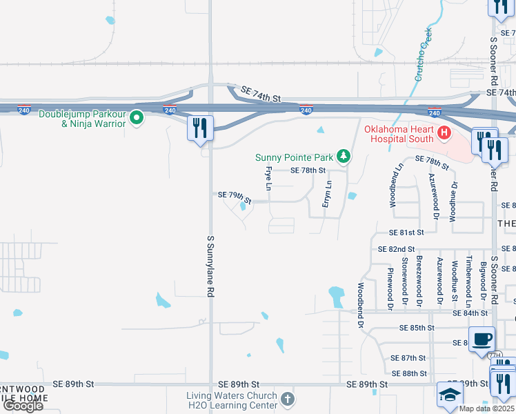 map of restaurants, bars, coffee shops, grocery stores, and more near 8000 Calm Water Drive in Oklahoma City