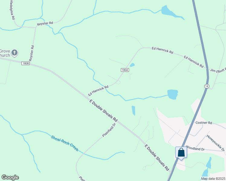 map of restaurants, bars, coffee shops, grocery stores, and more near 720 Ed Hamrick Road in Shelby