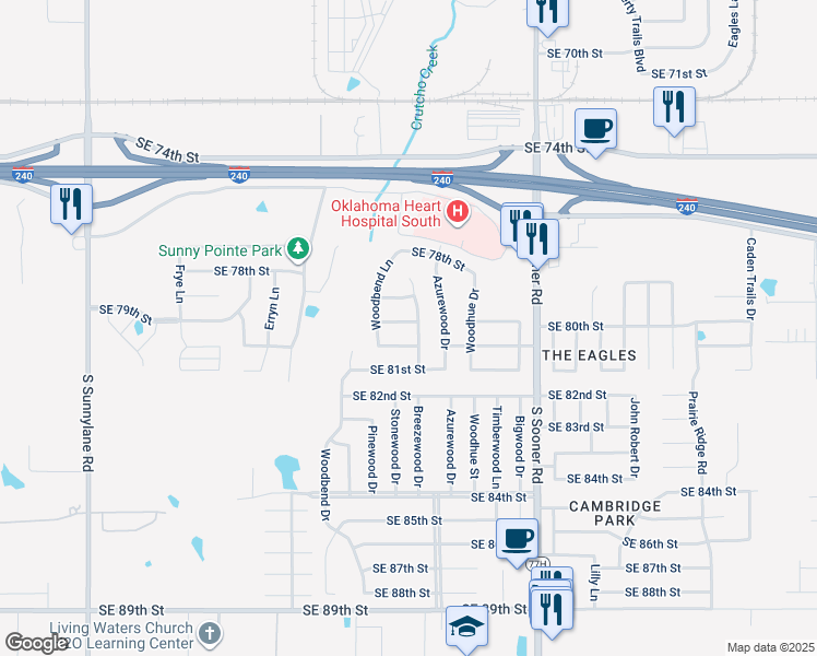 map of restaurants, bars, coffee shops, grocery stores, and more near 5124 Southeast 80th Street in Oklahoma City