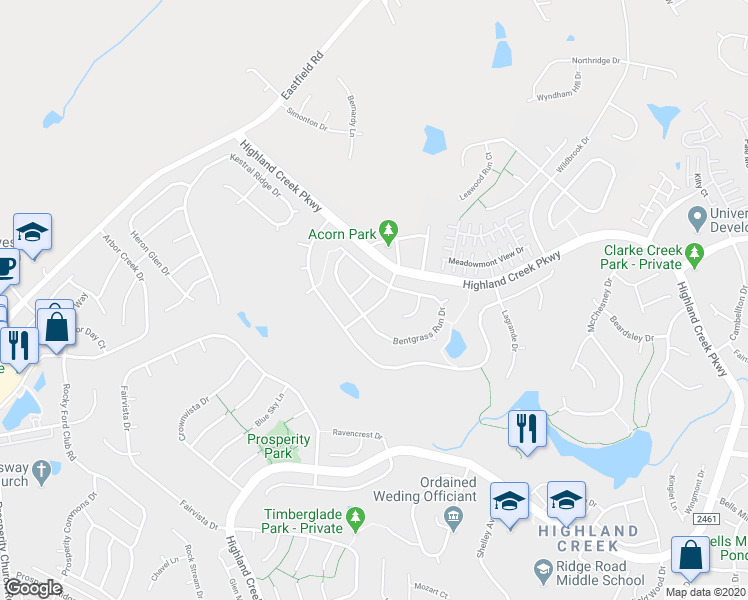 map of restaurants, bars, coffee shops, grocery stores, and more near 8924 Whistlers Chase Drive in Charlotte